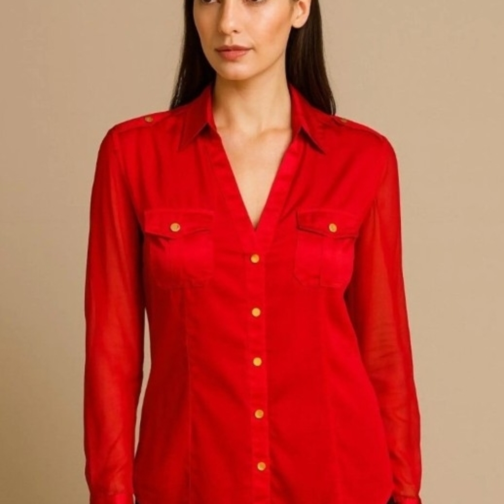 Red Button-Up Women's Top